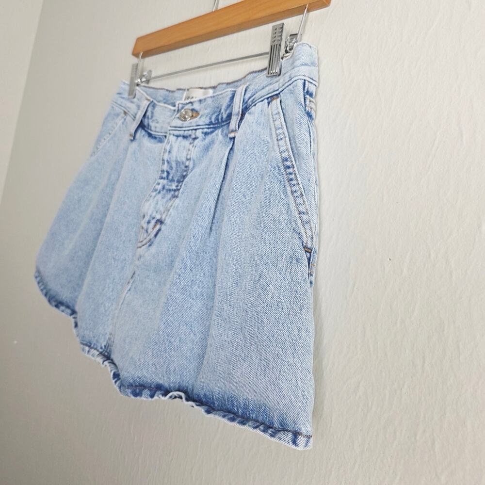 FRAME The Pleated Denim Mini Skirt in Outlaw Blue High End Luxury Jean Skirt 26 - Picture 8 of 16